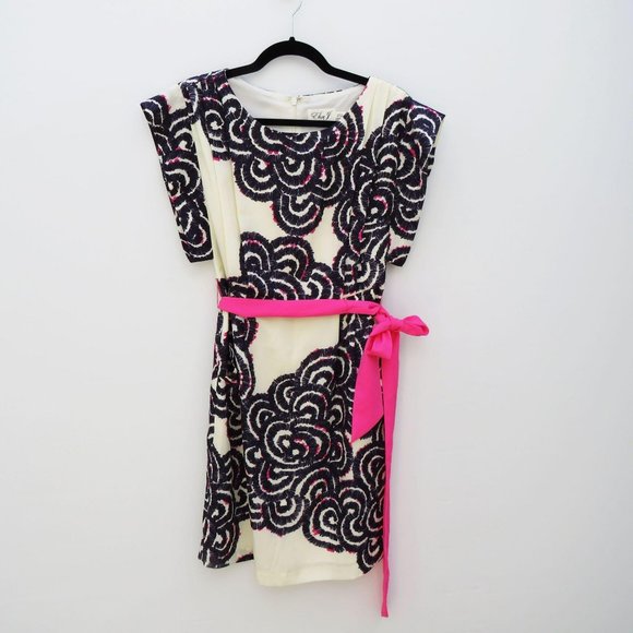 Eliza J. Cream Navy Pink Swirl Dress
